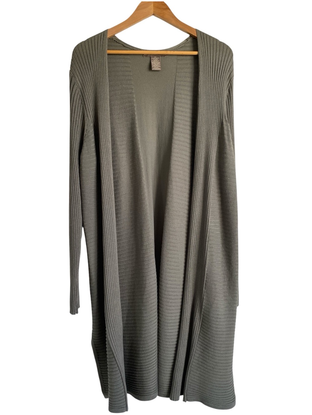 Alexandra & Oak Open Front Longline Ribbed Duster Cardigan Sweater Green XXL